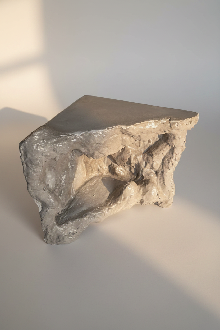 Thea Corner Side Table - Handcrafted Concrete with Sculptural, Cave-Inspired Design
