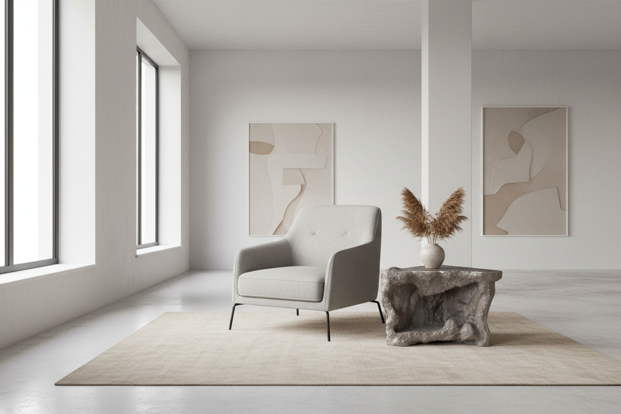 Thea Corner Side Table - Handcrafted Concrete with Sculptural, Cave-Inspired Design