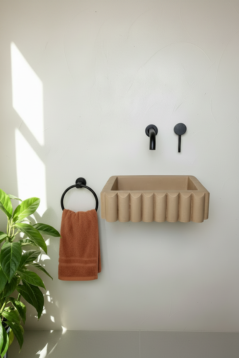RIVA Concrete Basin with Scalloped Edge - Atelier Collection (39x27.5cm)