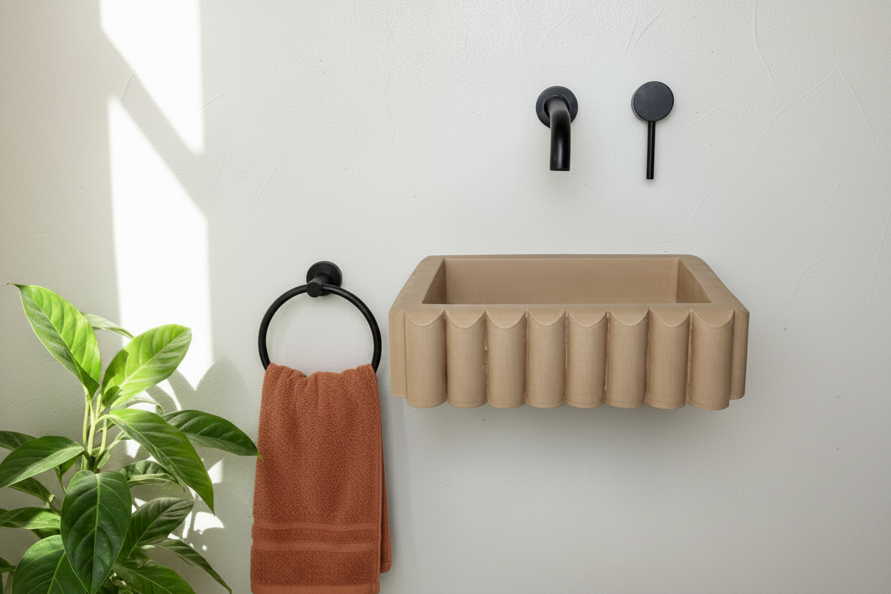 RIVA Concrete Basin with Scalloped Edge - Atelier Collection (39x27.5cm)