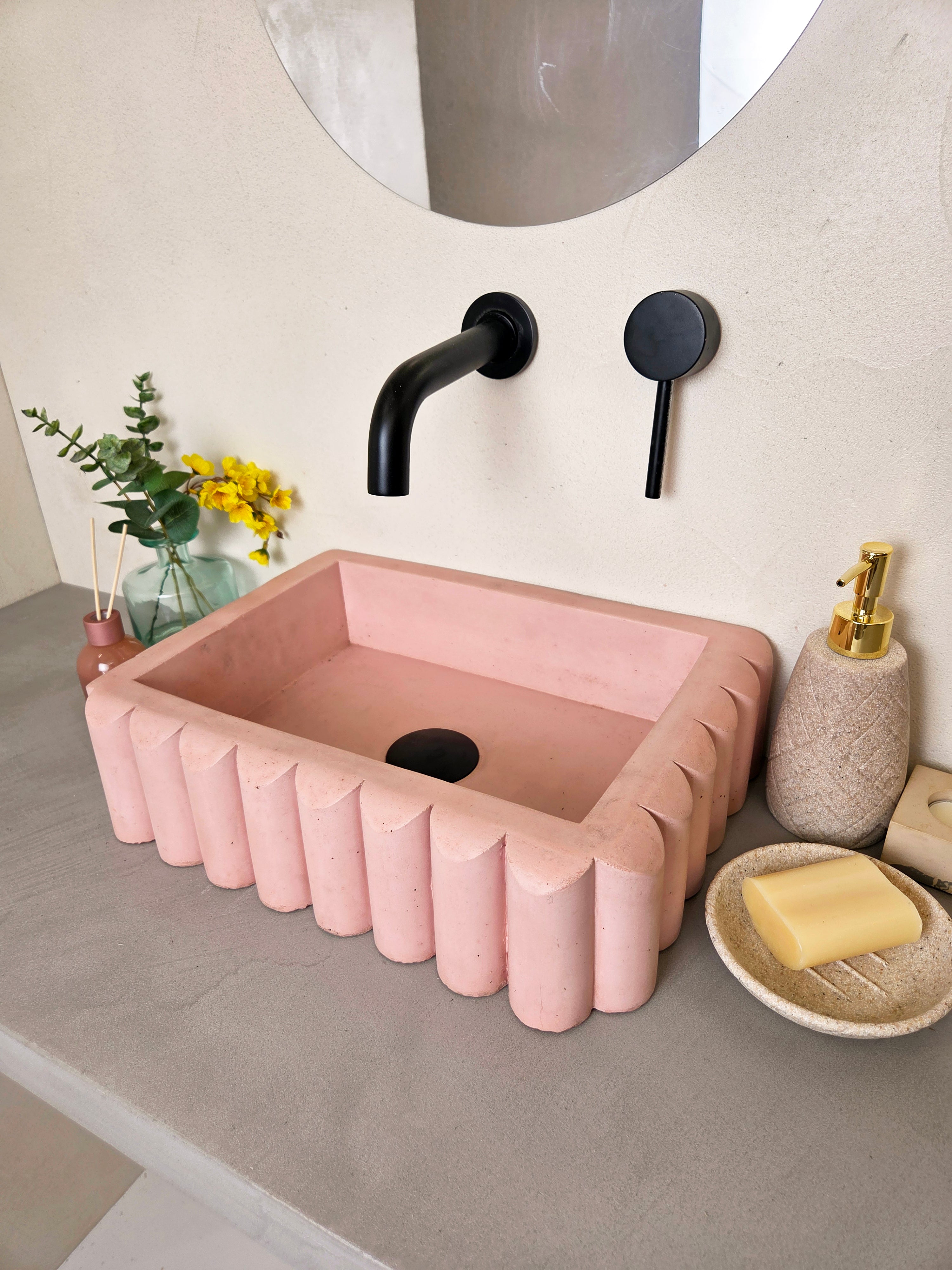 RIVA Concrete Basin with Scalloped Edge - Atelier Collection (39x27.5cm)