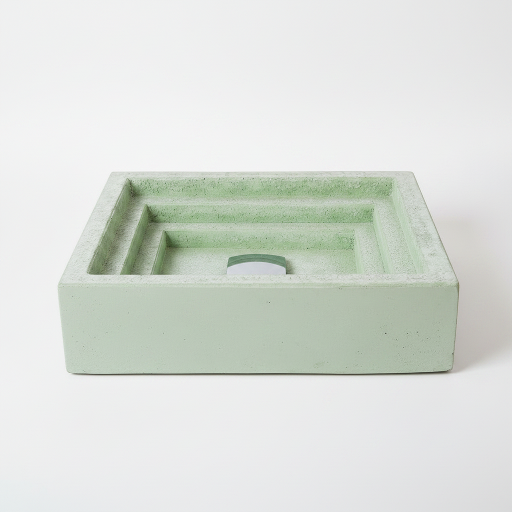 Green square concrete sink on a white background