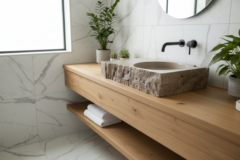 Modern sink with textured concrete surface