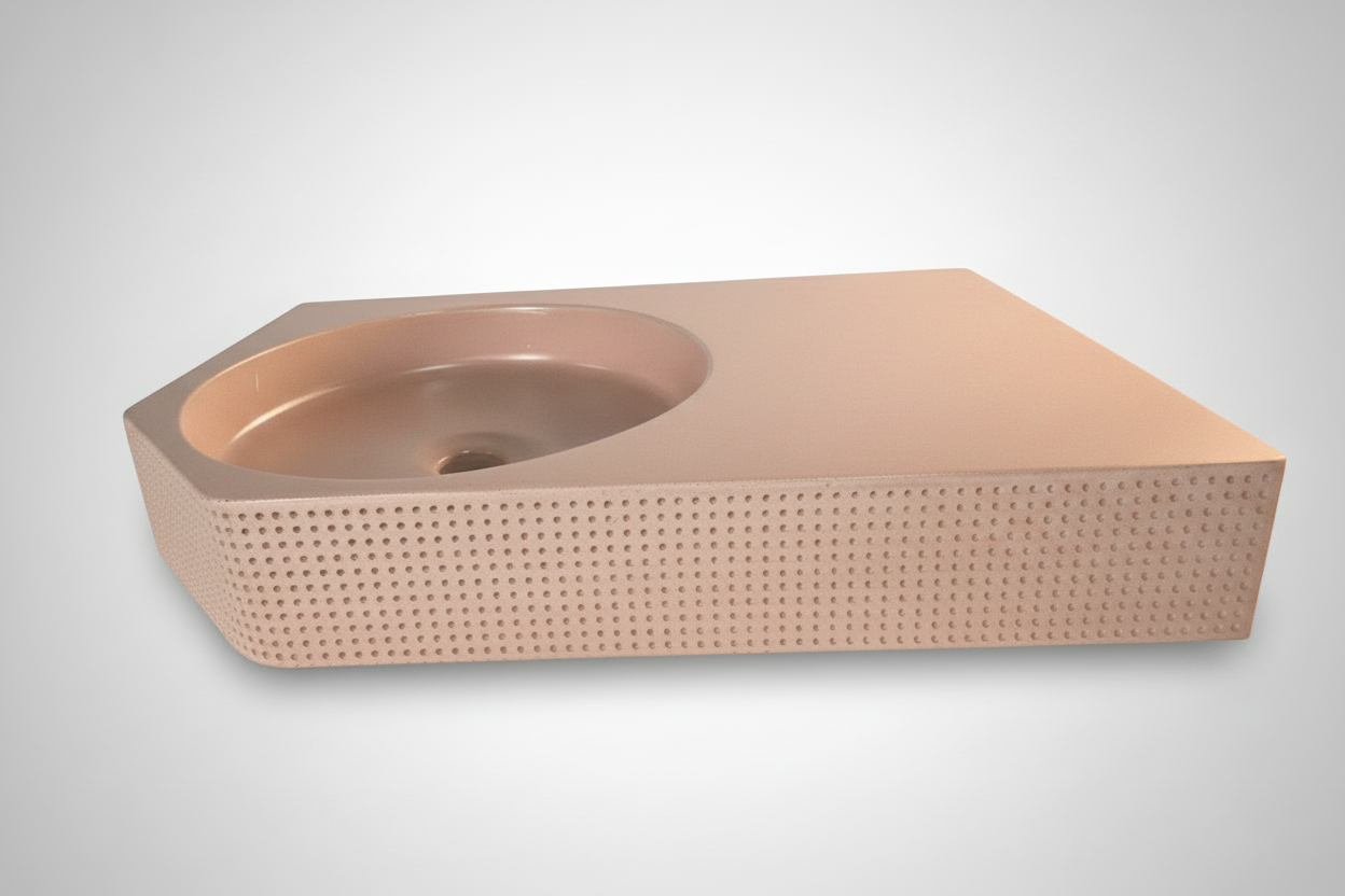 front view of textured concrete vanity face