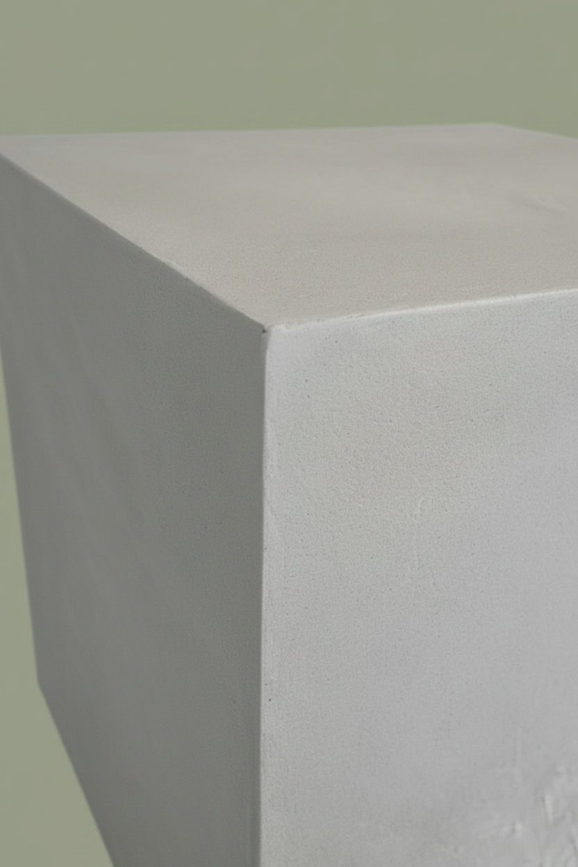 Off-whte cube edge detail on a light green background

