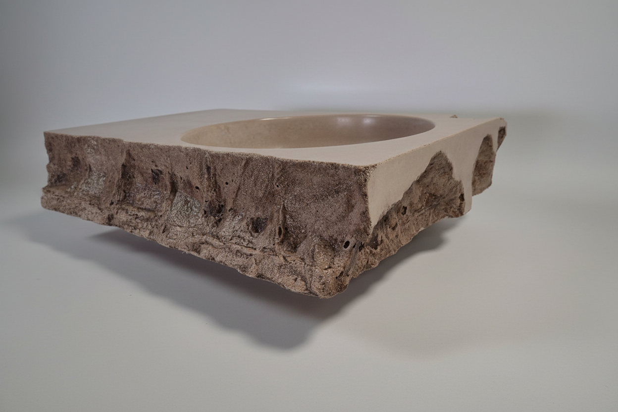 Raw textured front detail on concrete sink
