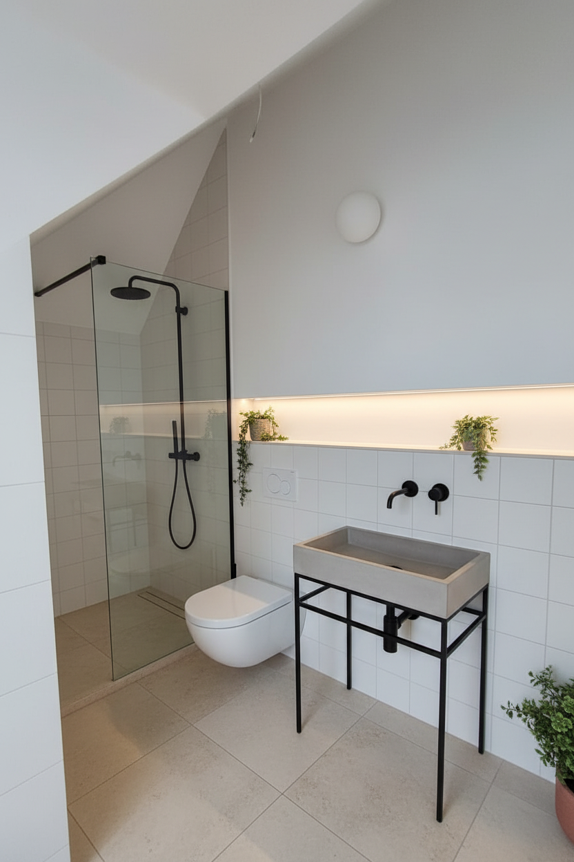 grey concrete sink mounted on bespoke steel frame