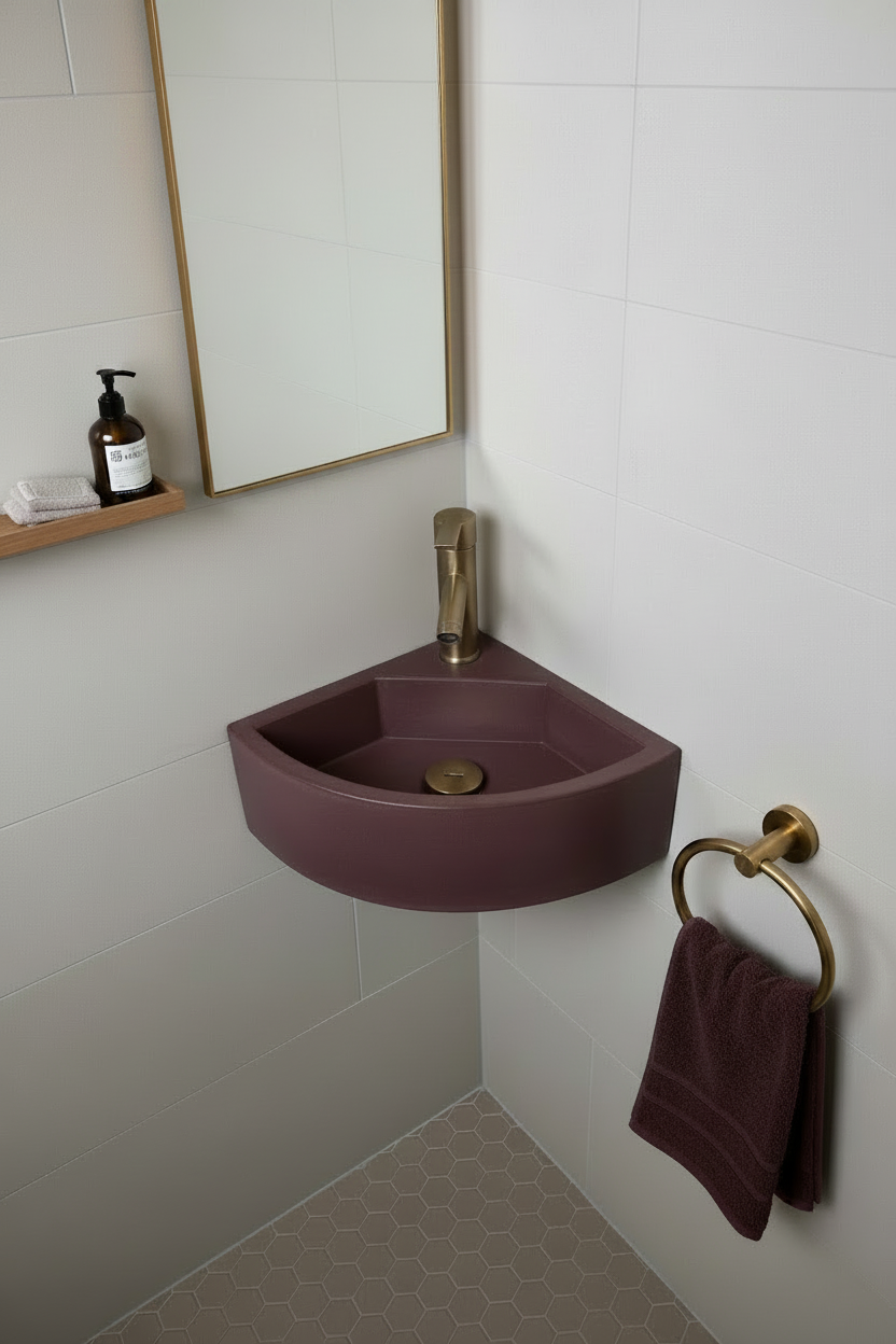 wall mounted burgundy corner bathroom sink