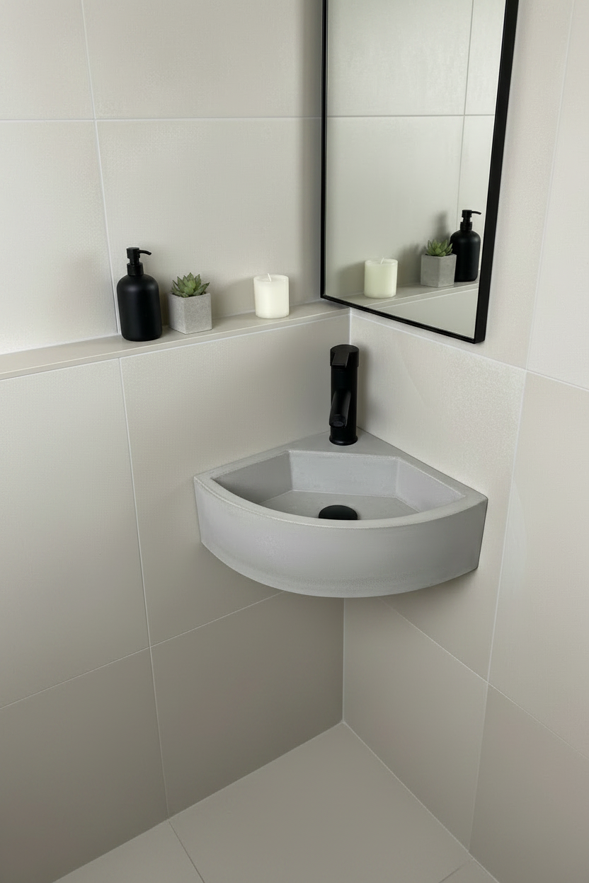 front view of wall mounted concrete sink