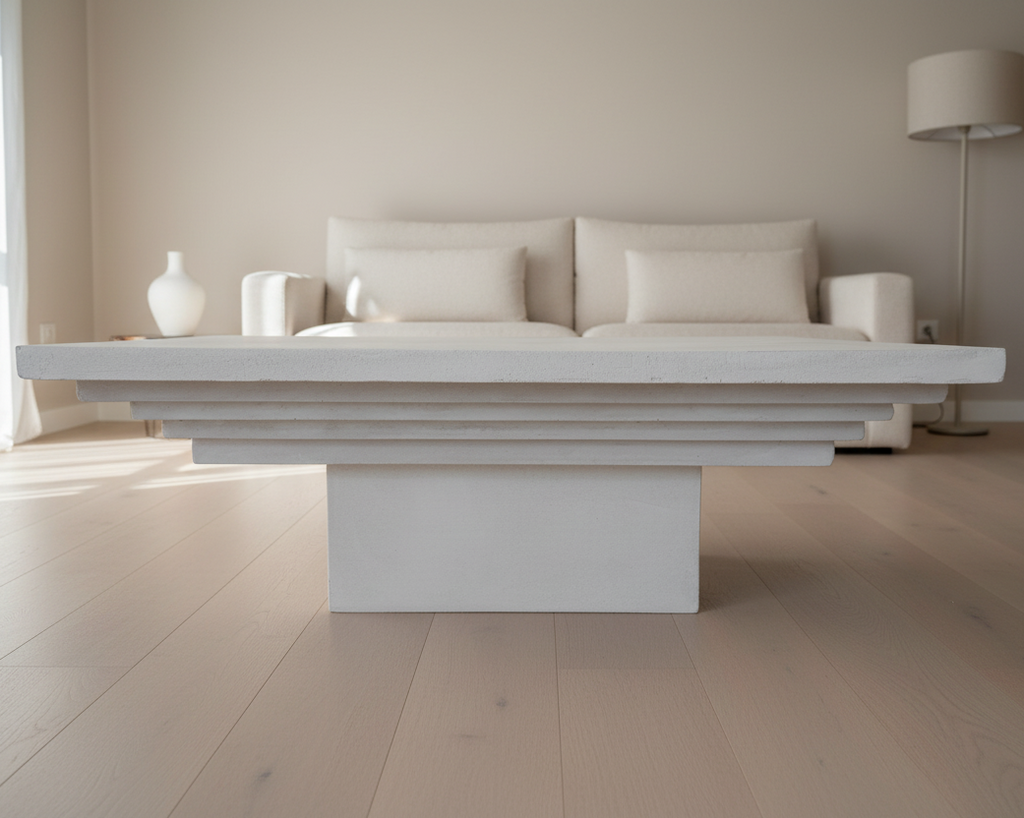 Inverted Pyramid Coffee Table - Off-White Microcement Finish - Studio Forma