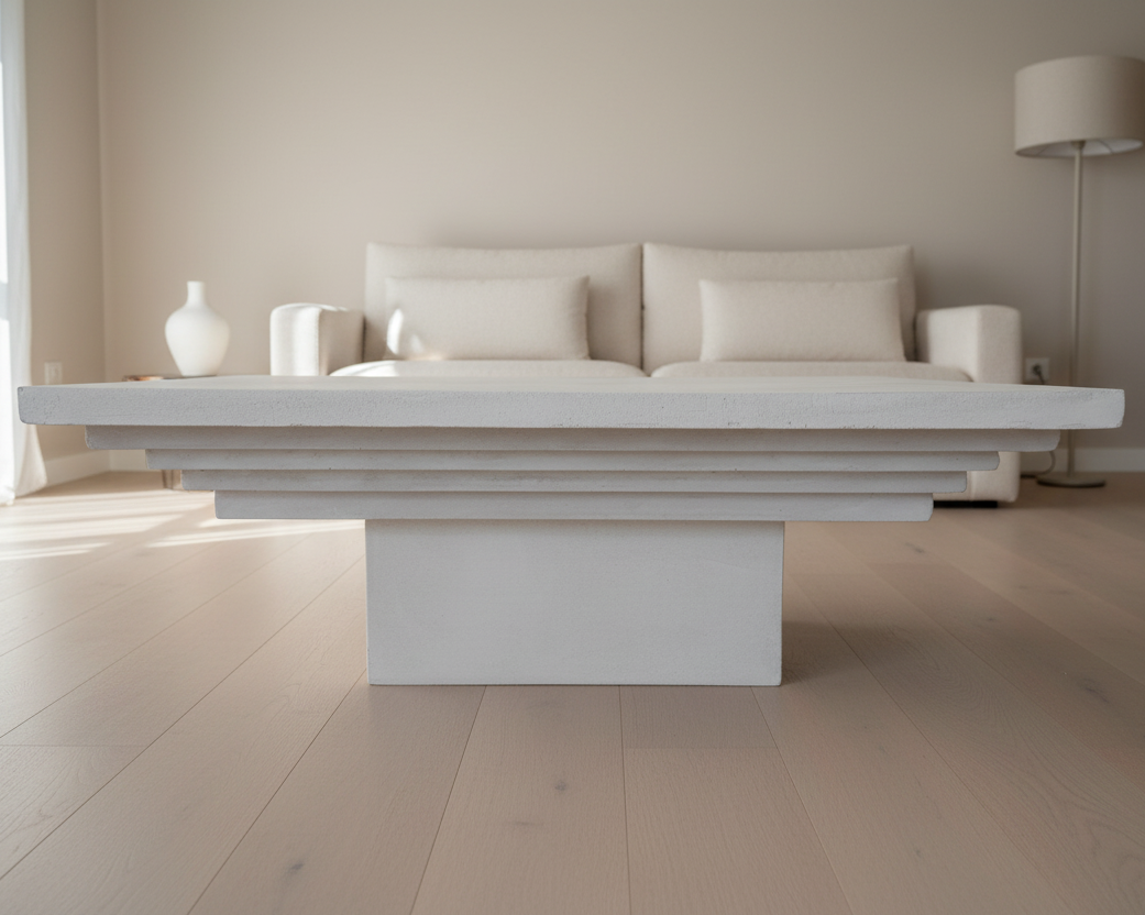 Inverted Pyramid Coffee Table - Off-White Microcement Finish - Studio Forma