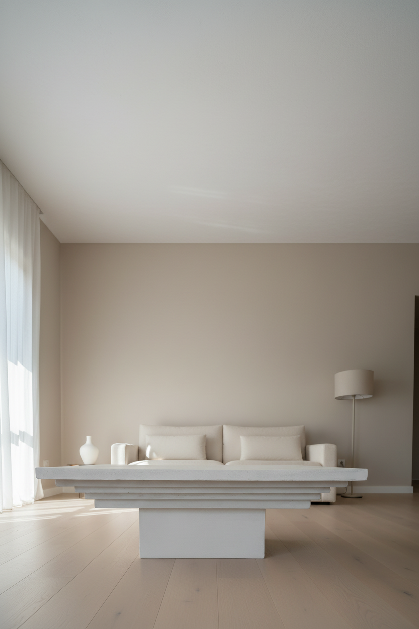 Inverted Pyramid Coffee Table - Off-White Microcement Finish - Studio Forma