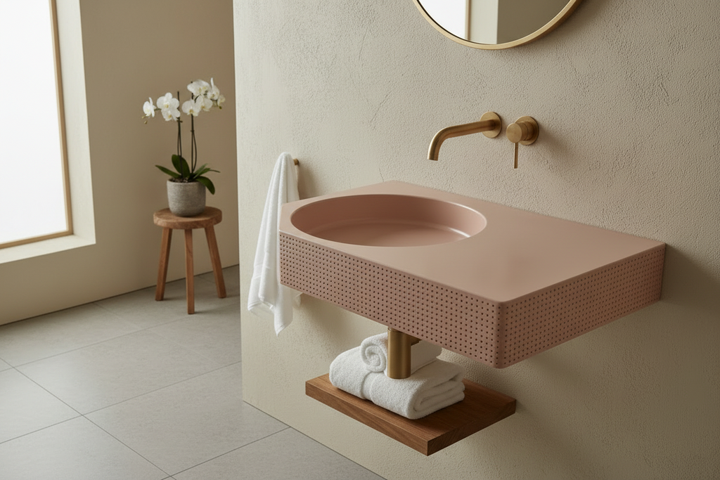 Sculptural concrete basin with tactile texture